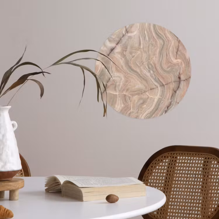 Marmer - Patroon - Abstract - Beige - Groen Wandcirkel behangsticker klein -sfeer3