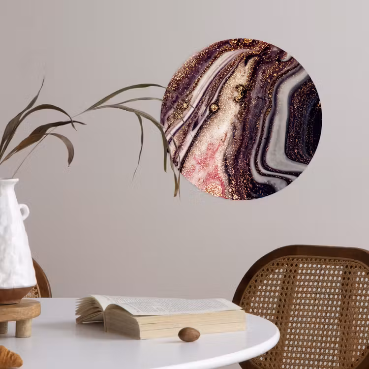 Marmer - Roze - Goud - Glitter - Marmerlook Wandcirkel behangsticker klein -sfeer3