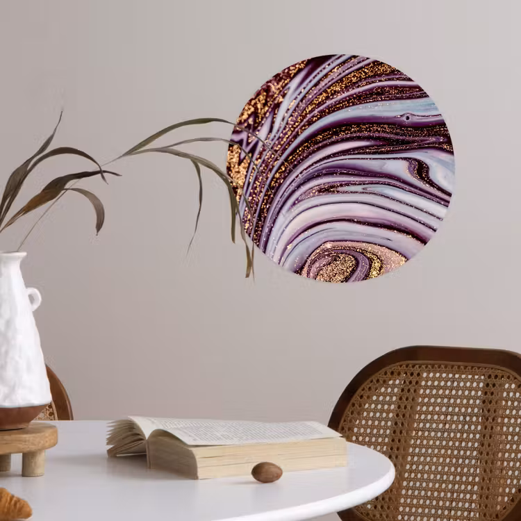 Marmer - Roze - Goud - Glitter - Marmerlook - Luxe Wandcirkel behangsticker klein -sfeer3