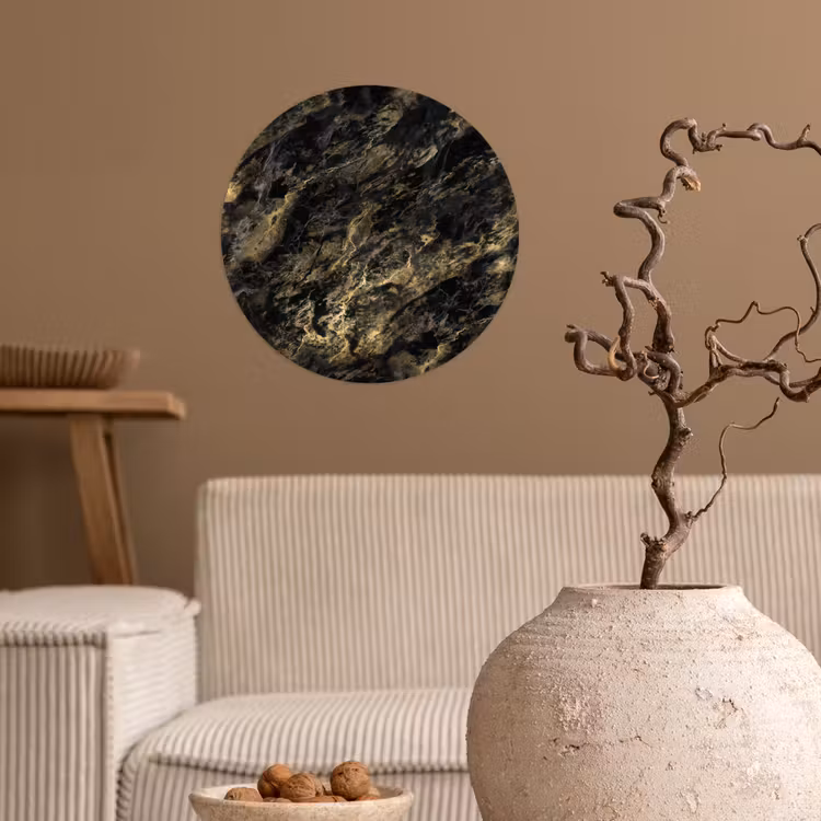 Marmer - Zwart - Goud Wandcirkel behangsticker klein 186 -sfeer1