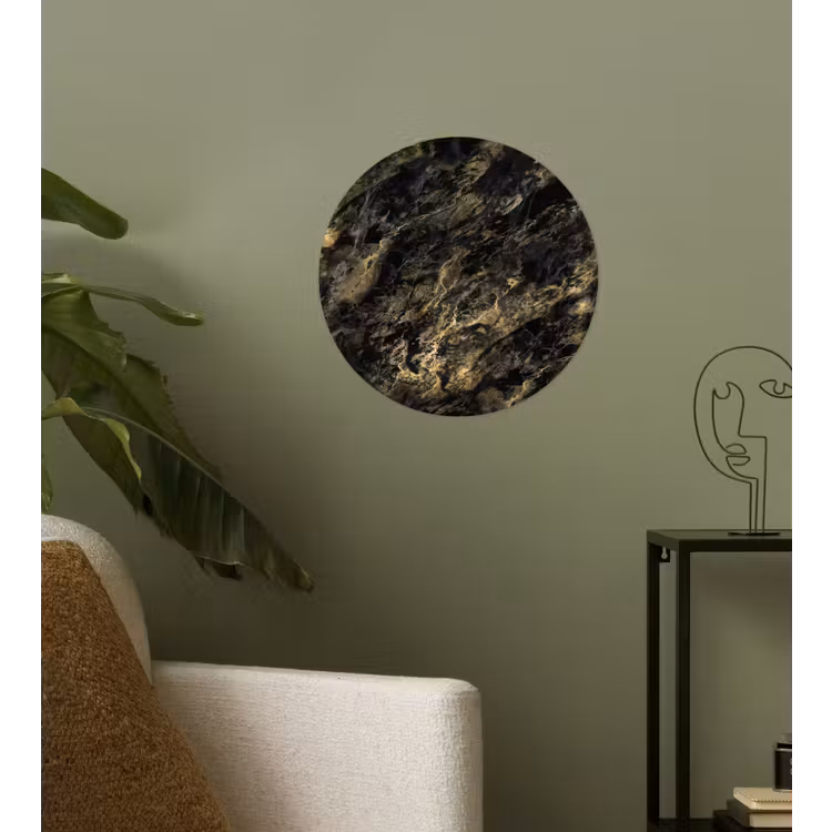 Marmer - Zwart - Goud Wandcirkel behangsticker klein 186 -sfeer2