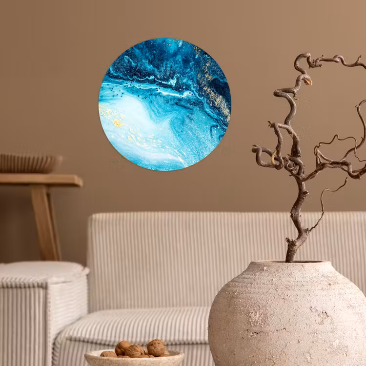 Marmerlook - Blauw - Goud - Luxe - Glitter - Marmer Wandcirkel behangsticker klein -sfeer1