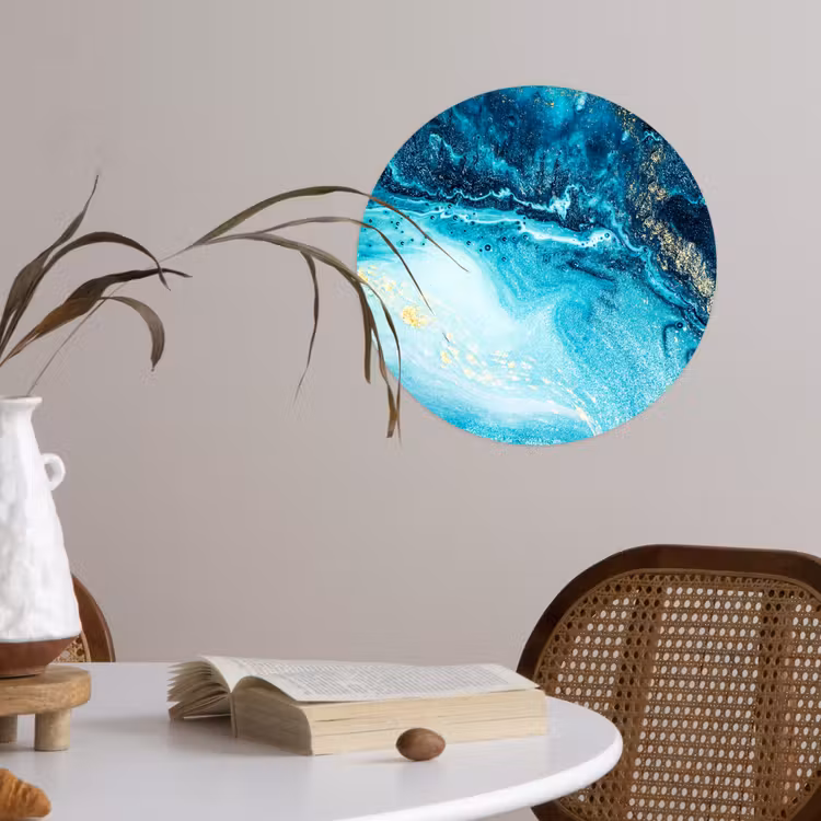 Marmerlook - Blauw - Goud - Luxe - Glitter - Marmer Wandcirkel behangsticker klein -sfeer3