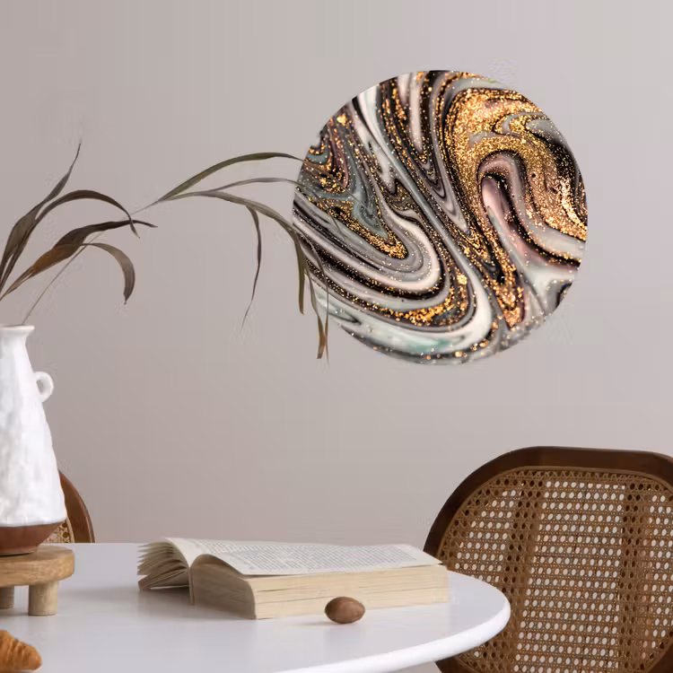 Marmerlook - Goud - Glitter - Luxe - Marmer - Wit Wandcirkel behangsticker klein -sfeer3