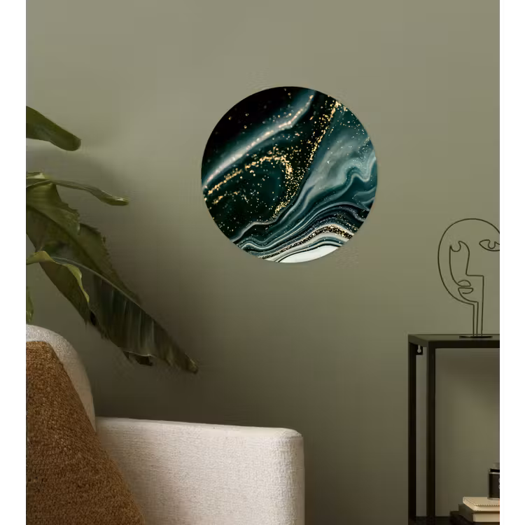 Marmerlook - Goud - Groen - Glitter - Design - Marmer Wandcirkel behangsticker klein -sfeer2