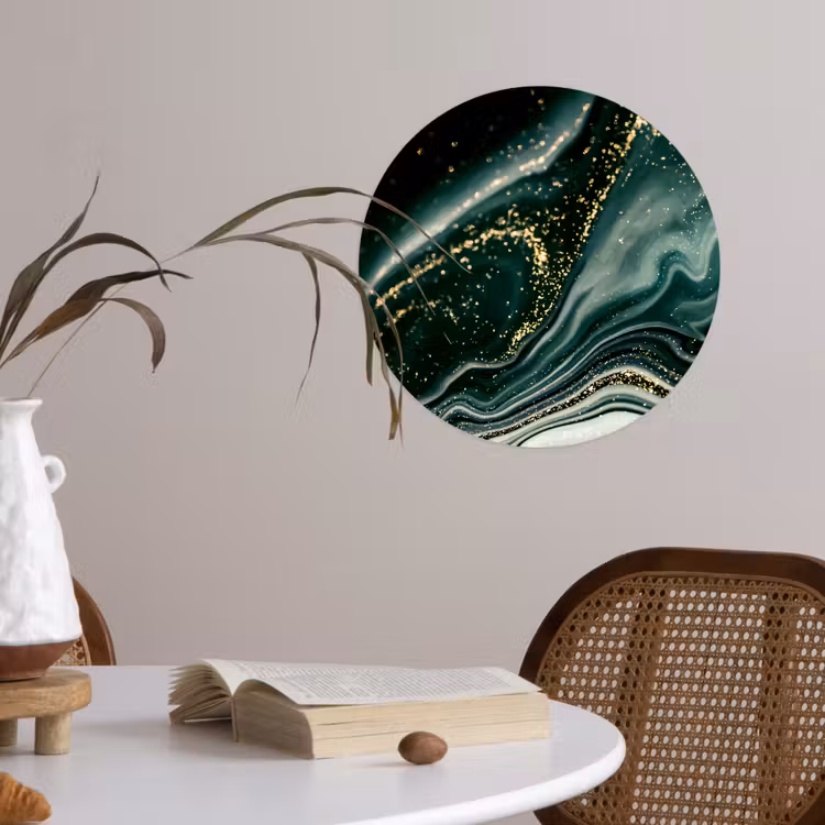 Marmerlook - Goud - Groen - Glitter - Design - Marmer Wandcirkel behangsticker klein -sfeer3