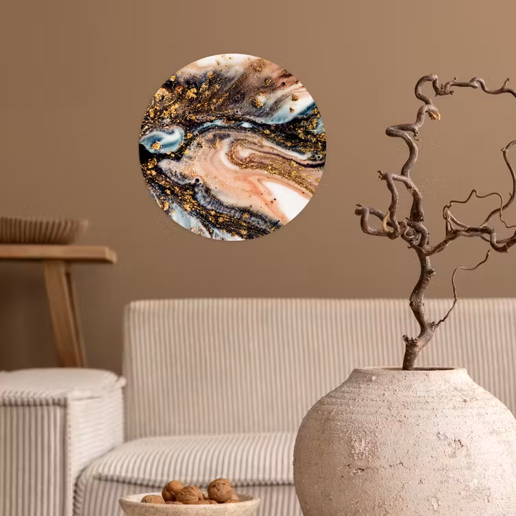 Marmerlook - Goud - Zwart - Glitter - Chic Wandcirkel behangsticker klein -sfeer1