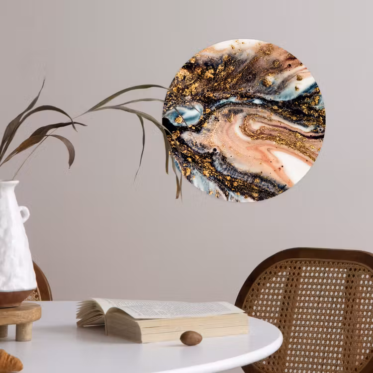 Marmerlook - Goud - Zwart - Glitter - Chic Wandcirkel behangsticker klein -sfeer3