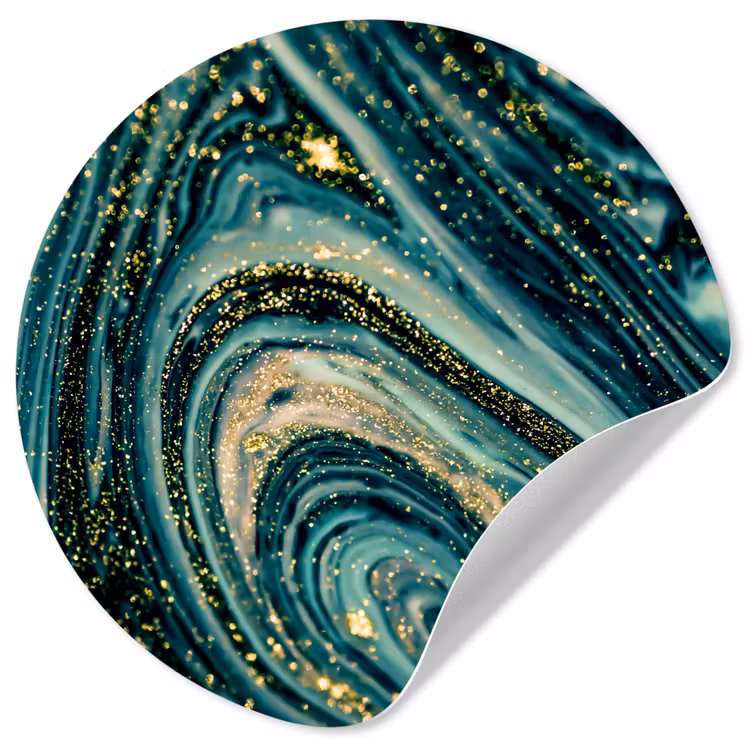 Marmerlook - Luxe - Goud - Turquoise - Glitter Wandcirkel behangsticker klein -3d