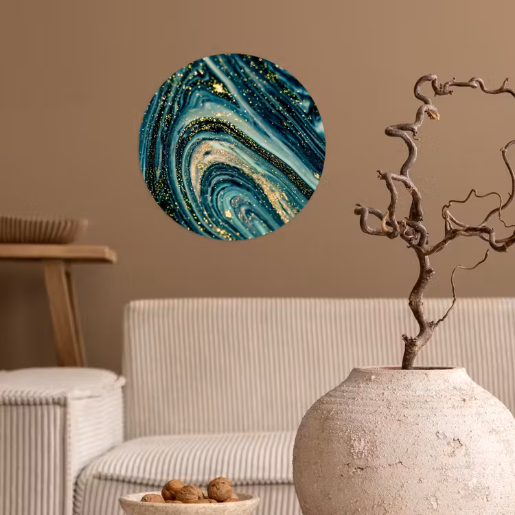 Marmerlook - Luxe - Goud - Turquoise - Glitter Wandcirkel behangsticker klein -sfeer1
