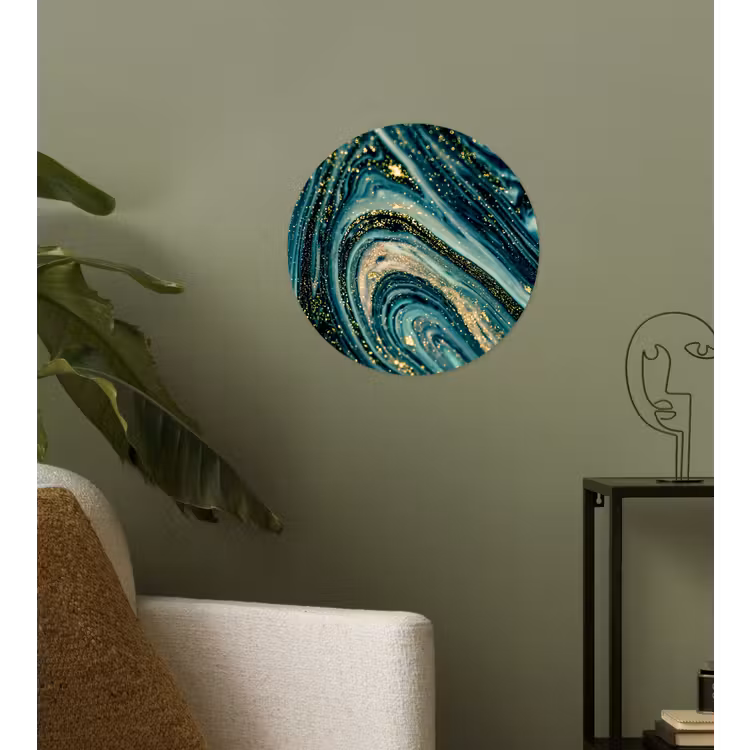 Marmerlook - Luxe - Goud - Turquoise - Glitter Wandcirkel behangsticker klein -sfeer2