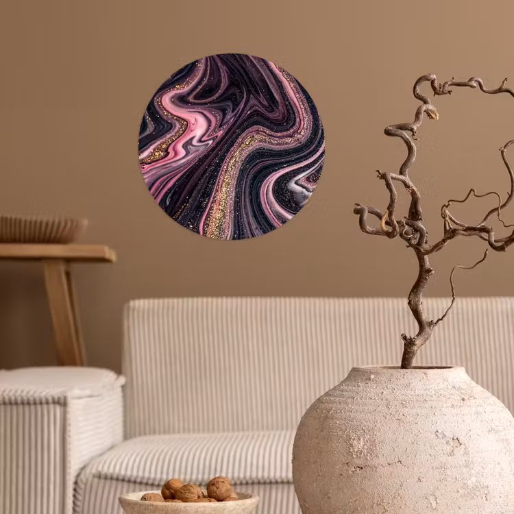 Marmerlook - Roze - Paars - Goud - Luxe - Marmer Wandcirkel behangsticker klein -sfeer1