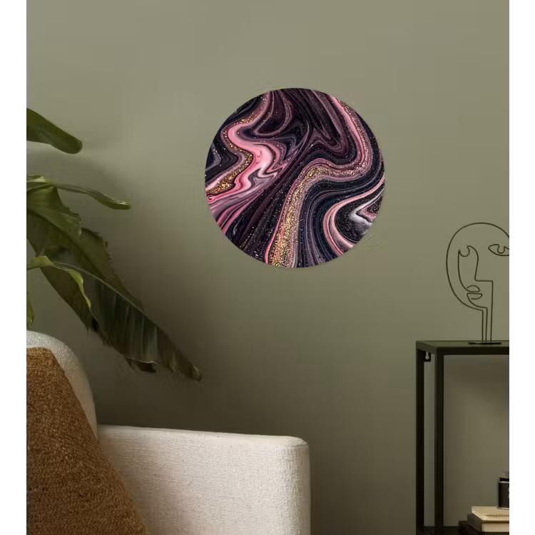 Marmerlook - Roze - Paars - Goud - Luxe - Marmer Wandcirkel behangsticker klein -sfeer2