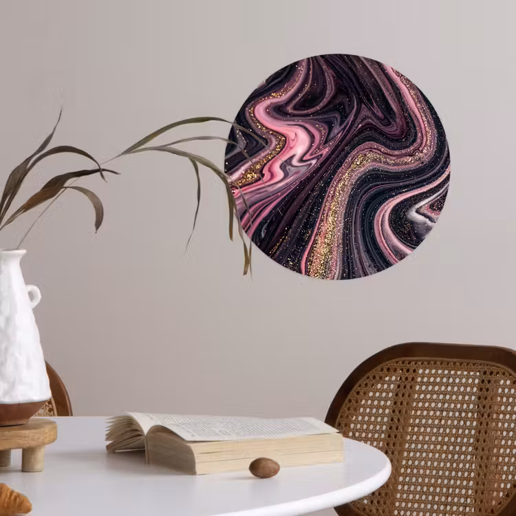 Marmerlook - Roze - Paars - Goud - Luxe - Marmer Wandcirkel behangsticker klein -sfeer3