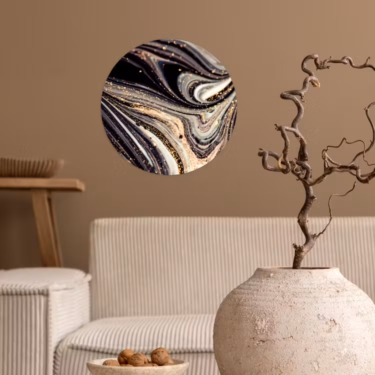 Marmerlook - Zwart - Goud - Wit - Glitter - Marmer Wandcirkel behangsticker klein -sfeer1