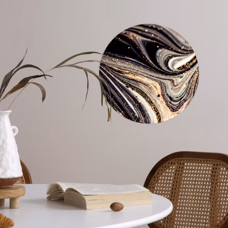 Marmerlook - Zwart - Goud - Wit - Glitter - Marmer Wandcirkel behangsticker klein -sfeer3