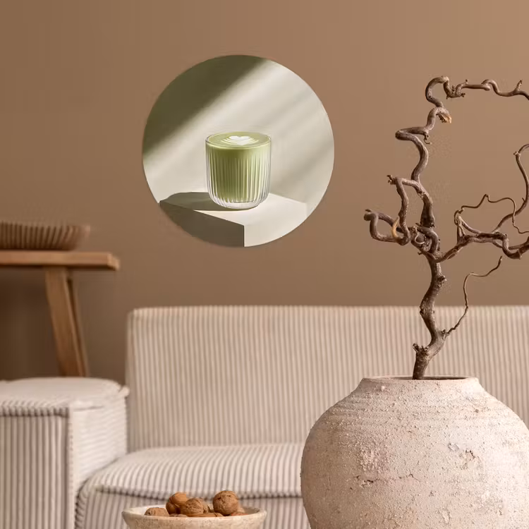 Matcha - Glas - Groen - Minimalistisch Wandcirkel behangsticker klein -sfeer1