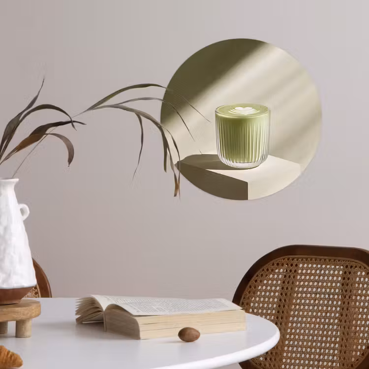 Matcha - Glas - Groen - Minimalistisch Wandcirkel behangsticker klein -sfeer3