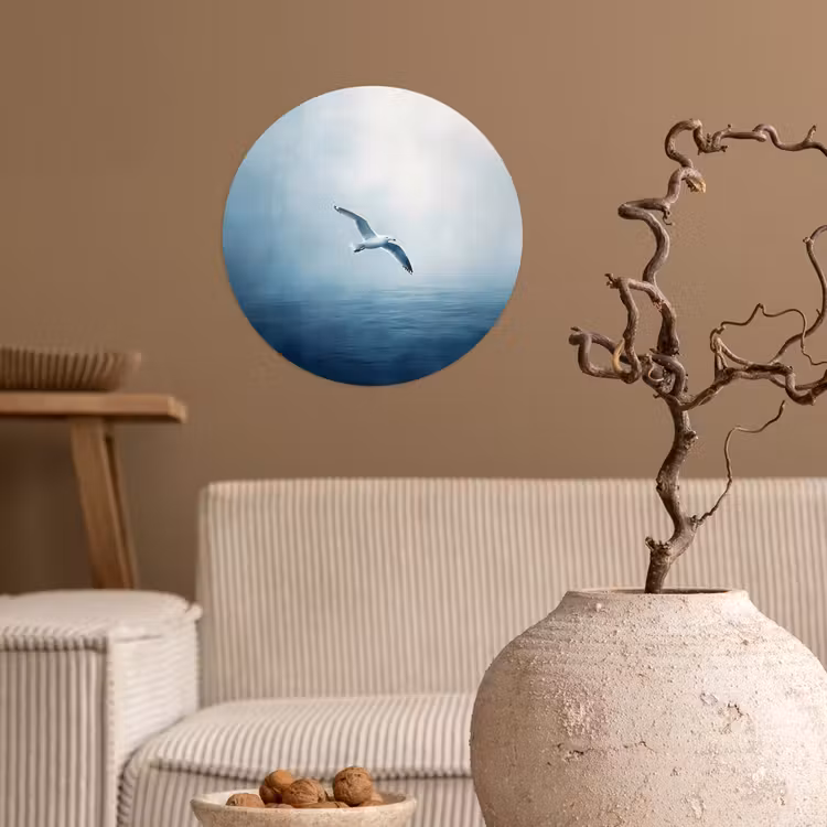Meeuw - Wit - Zee - Mistig Wandcirkel behangsticker klein -sfeer1