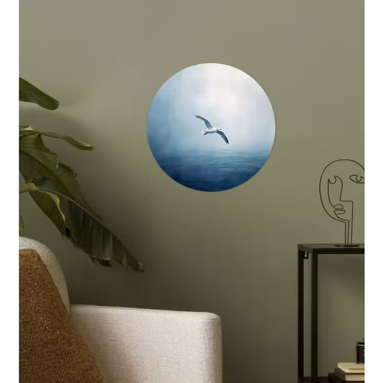 Meeuw - Wit - Zee - Mistig Wandcirkel behangsticker klein -sfeer2