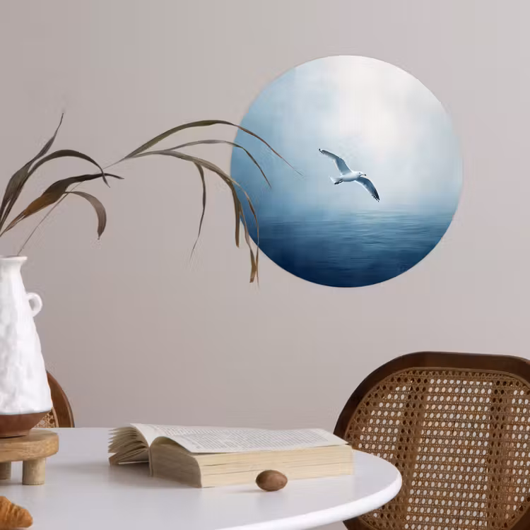 Meeuw - Wit - Zee - Mistig Wandcirkel behangsticker klein -sfeer3