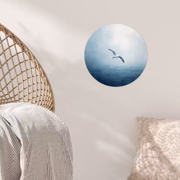 Meeuw - Wit - Zee - Mistig Wandcirkel behangsticker klein -sfeer4