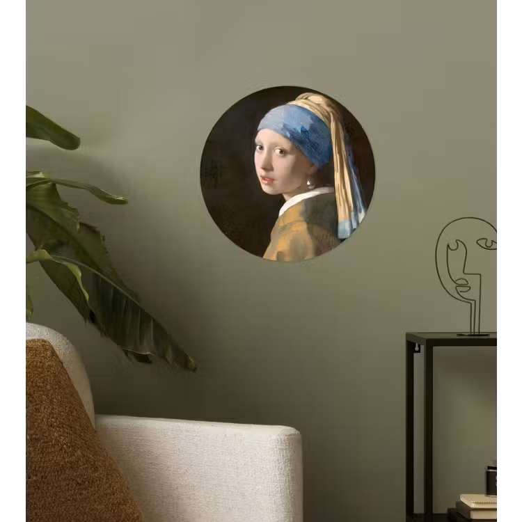 Meisje met de Parel - Schilderij van Johannes Vermeer Wandcirkel behangsticker klein -sfeer2