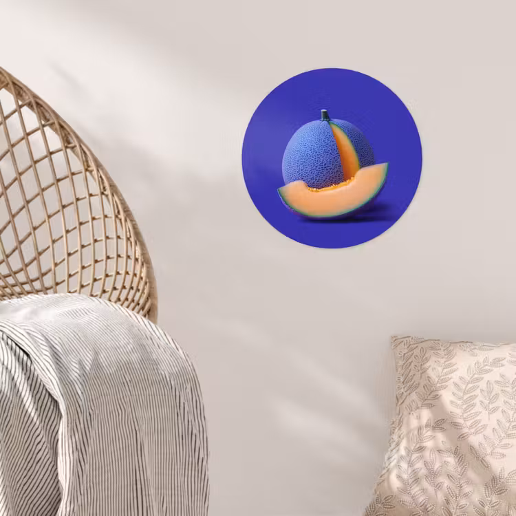 Meloen - Blauw - Oranje - Kunstzinnig Wandcirkel behangsticker klein -sfeer4