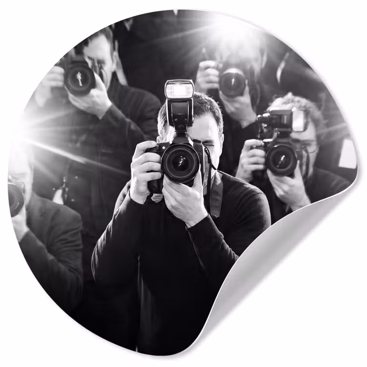 Mensen - Camera - Flitslicht - Zwart-wit - Media Wandcirkel behangsticker klein -3d