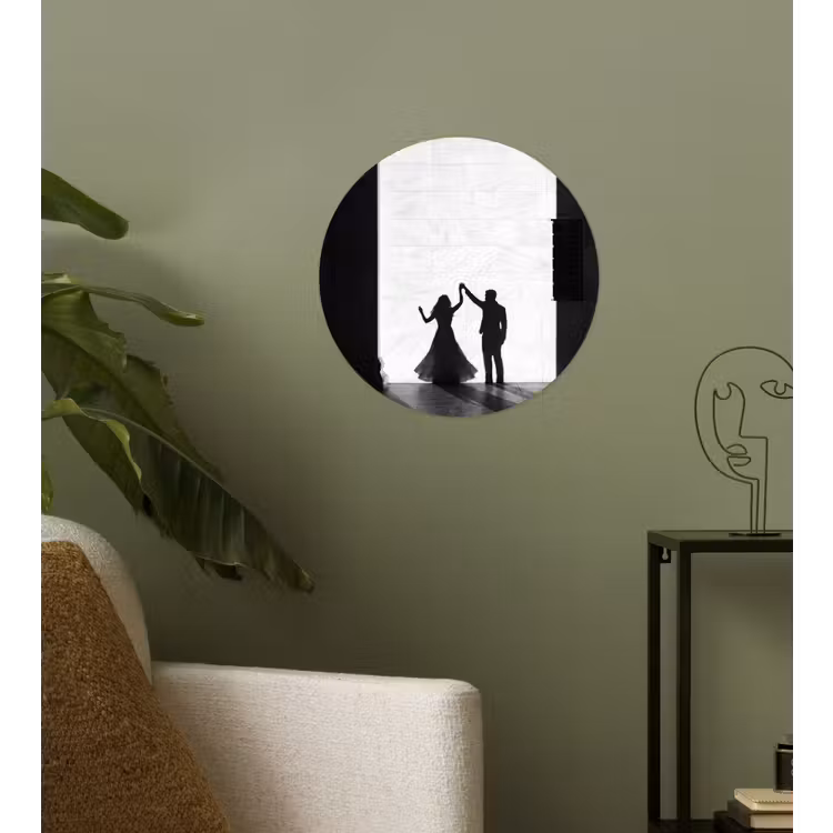 Mensen - Schaduw - Dans - Zwart-wit - Liefde Wandcirkel behangsticker klein -sfeer2