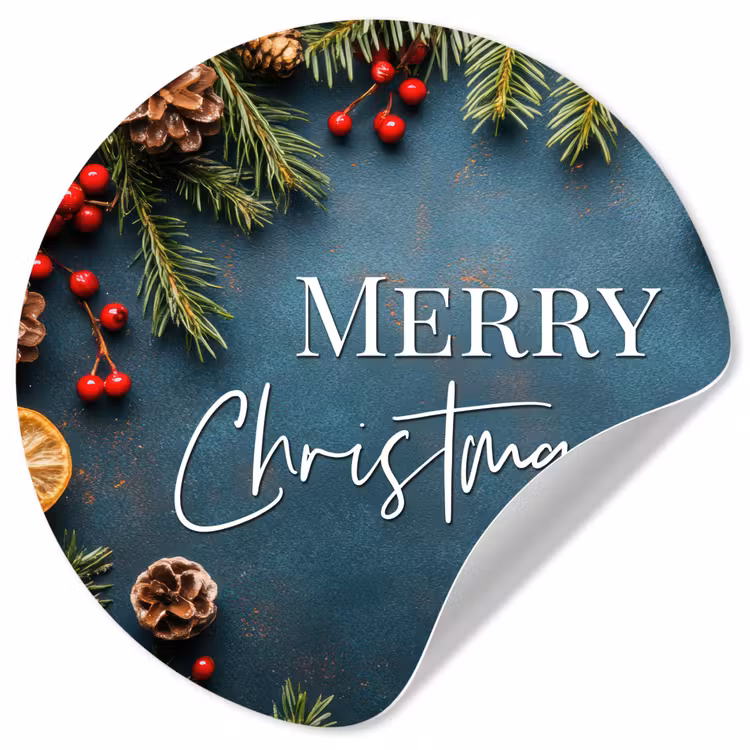 Merry Christmas - Blauw - Kerst - Winter Wandcirkel behangsticker klein -3d