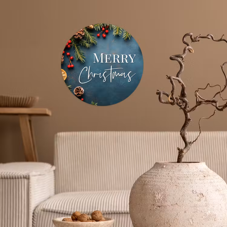 Merry Christmas - Blauw - Kerst - Winter Wandcirkel behangsticker klein -sfeer1