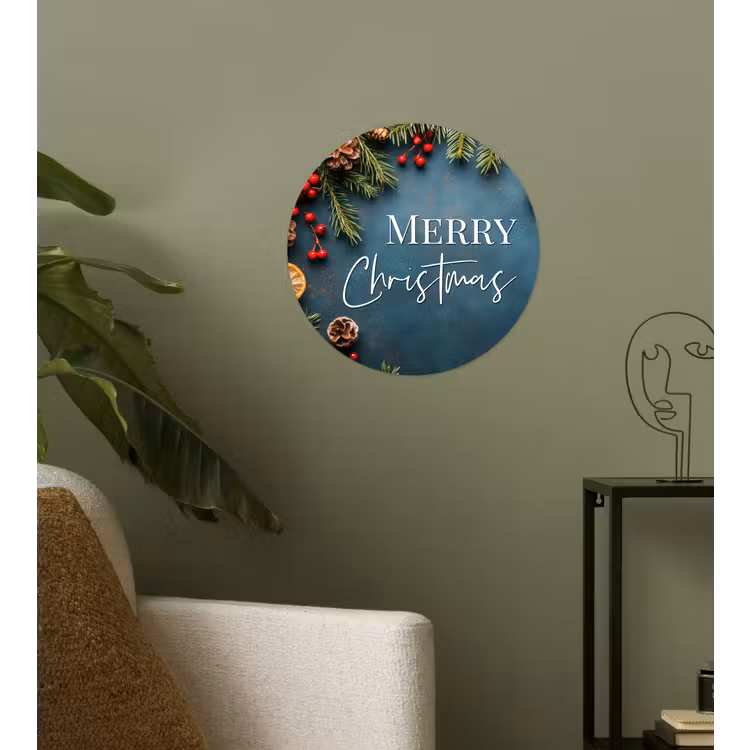 Merry Christmas - Blauw - Kerst - Winter Wandcirkel behangsticker klein -sfeer2
