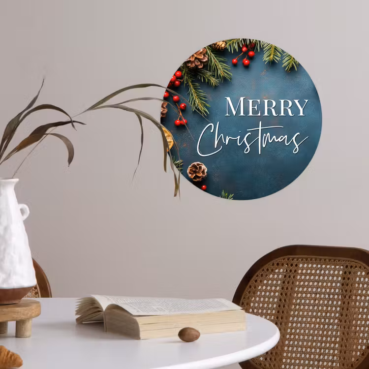Merry Christmas - Blauw - Kerst - Winter Wandcirkel behangsticker klein -sfeer3