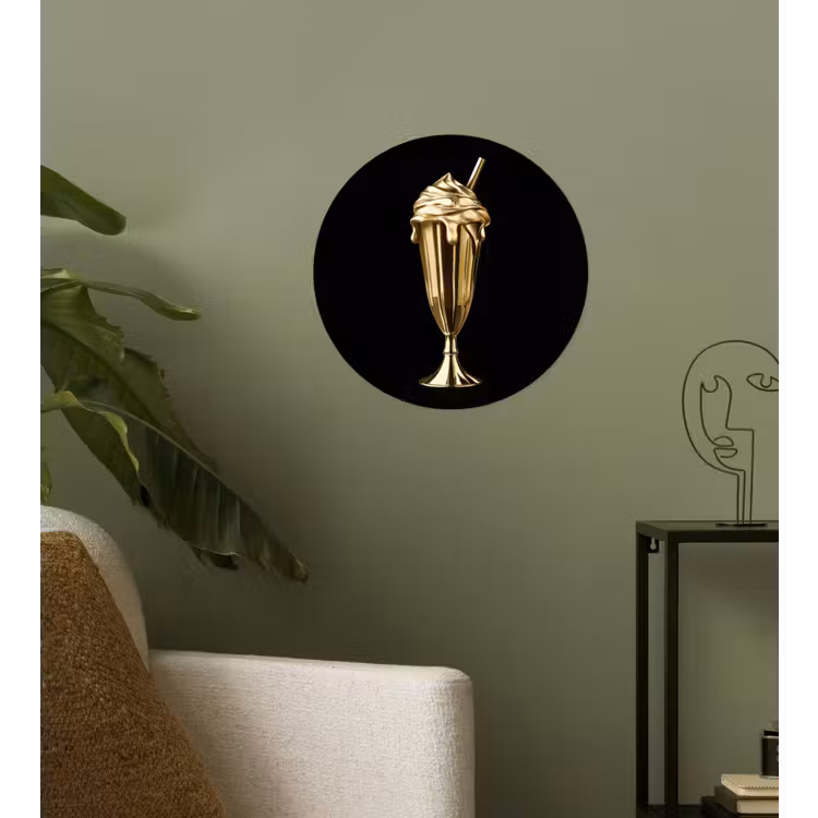 Milkshake - Goud - Drinken - Zwart Wandcirkel behangsticker klein -sfeer2