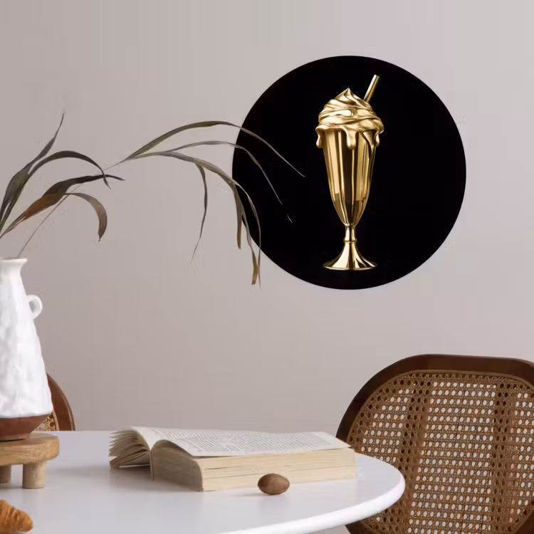 Milkshake - Goud - Drinken - Zwart Wandcirkel behangsticker klein -sfeer3