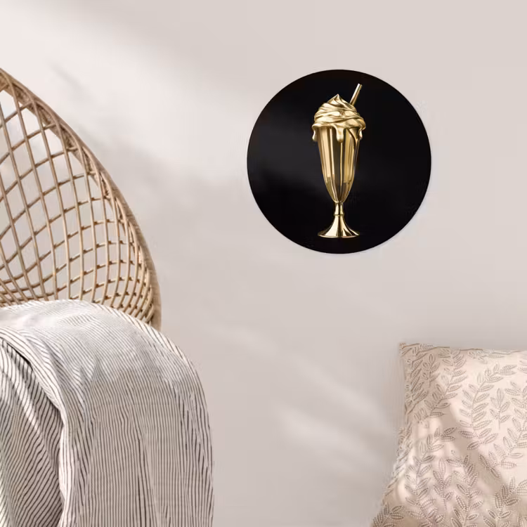 Milkshake - Goud - Drinken - Zwart Wandcirkel behangsticker klein -sfeer4