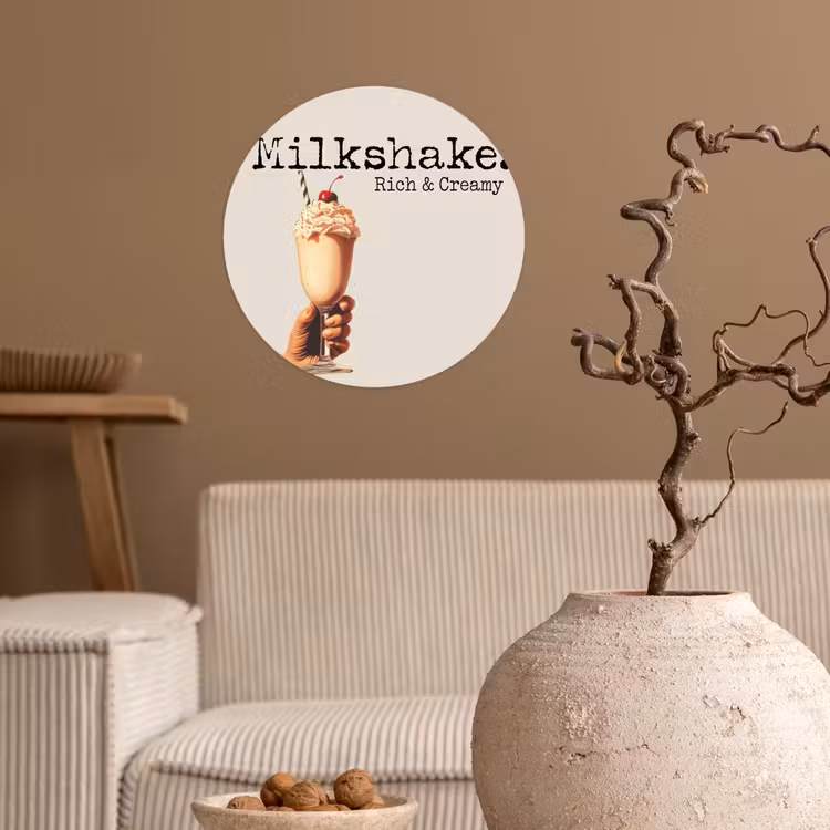 Milkshake - Kers - Rietje Wandcirkel behangsticker klein -sfeer1