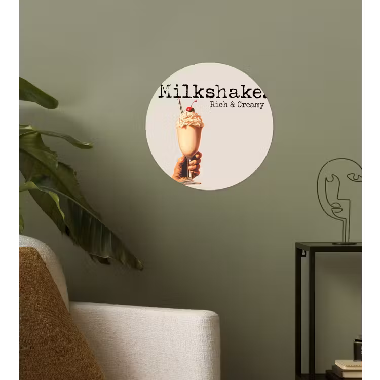 Milkshake - Kers - Rietje Wandcirkel behangsticker klein -sfeer2