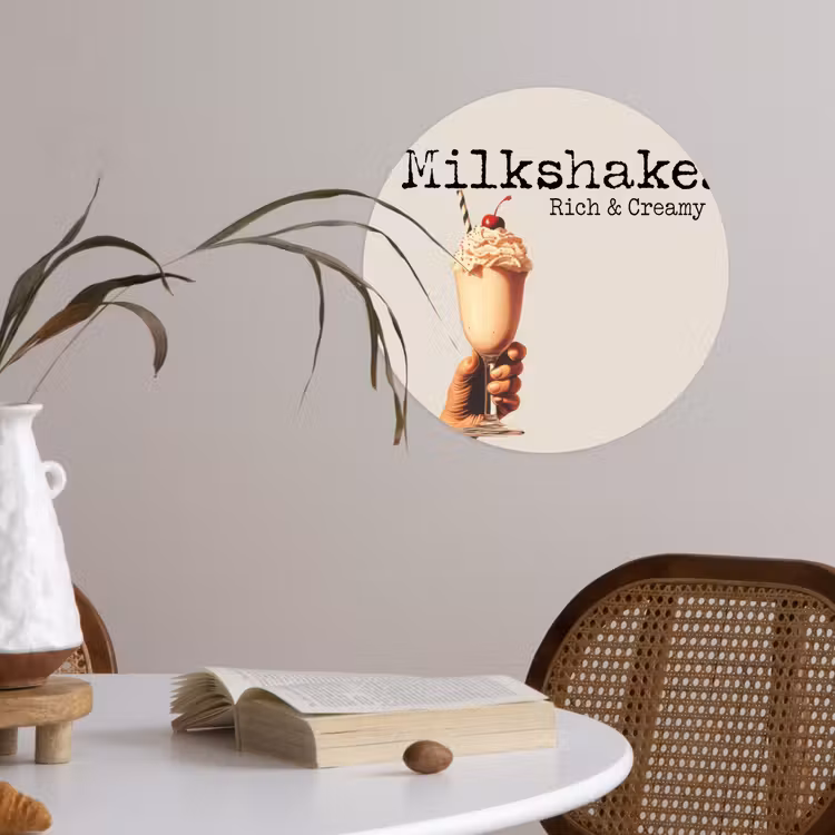 Milkshake - Kers - Rietje Wandcirkel behangsticker klein -sfeer3