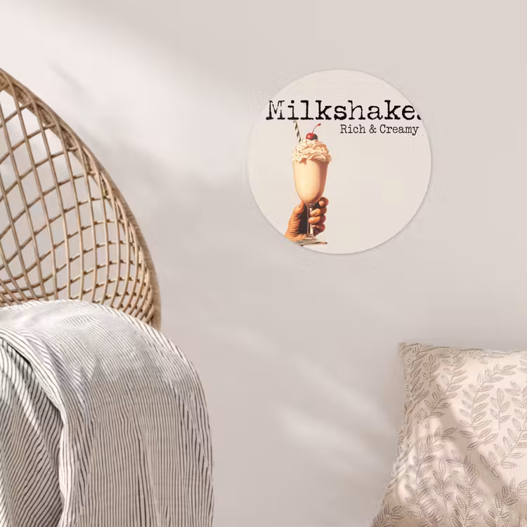 Milkshake - Kers - Rietje Wandcirkel behangsticker klein -sfeer4