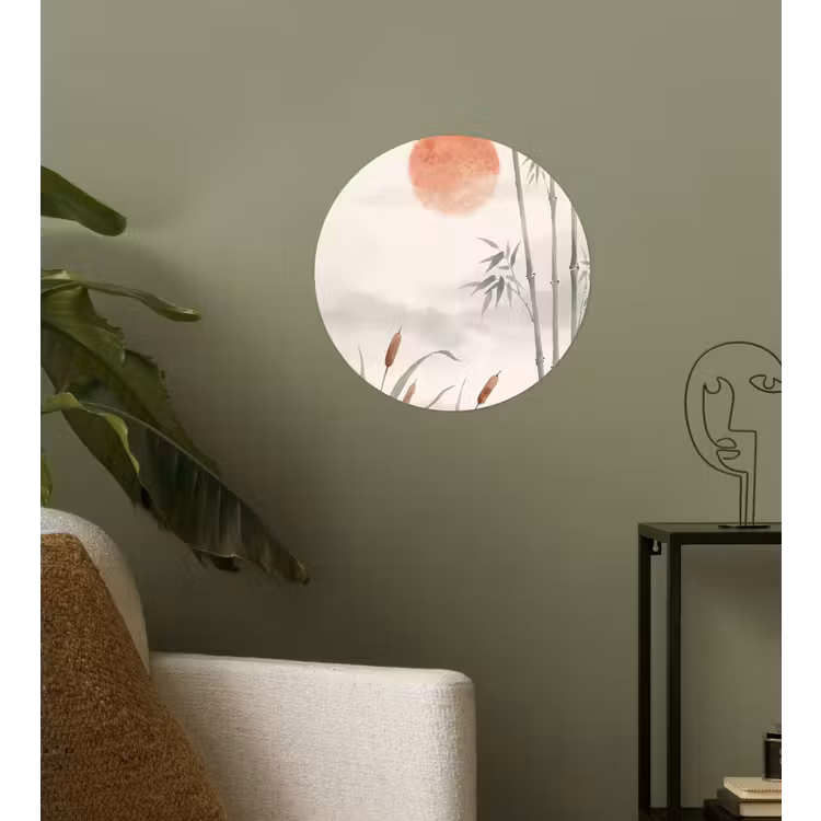 Minimalistisch - Bamboe - Groen Wandcirkel behangsticker klein -sfeer2