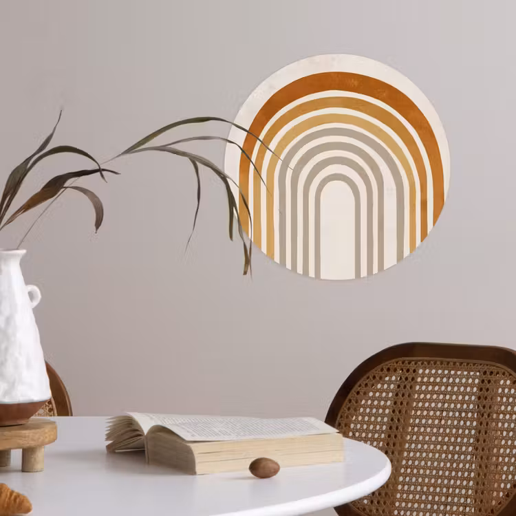 Minimalistisch - Boog - Lijnen - Beige Wandcirkel behangsticker klein -sfeer3