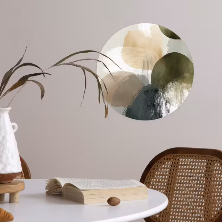 Minimalistisch - Cirkels - Penseelstreken - Beige Wandcirkel behangsticker klein -sfeer3