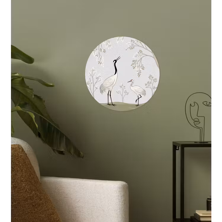 Minimalistisch - Kraanvogels - Blauw Wandcirkel behangsticker klein -sfeer2