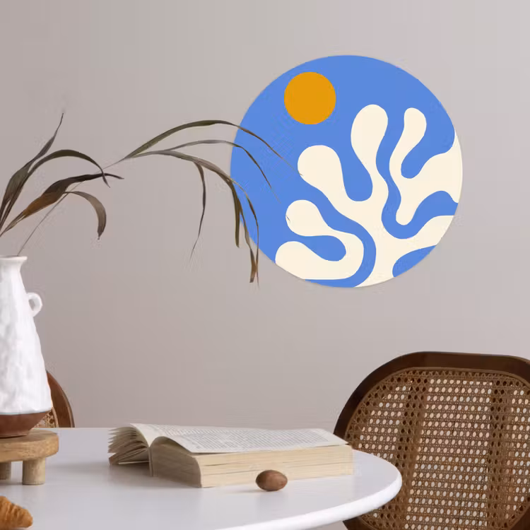 Minimalistisch - Organisch patroon - Blauw Wandcirkel behangsticker klein -sfeer3
