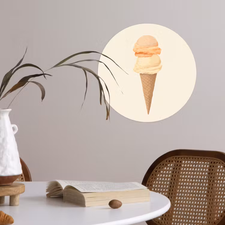 Minimalistisch - Schepijs - Hoorntje - Beige Wandcirkel behangsticker klein -sfeer3
