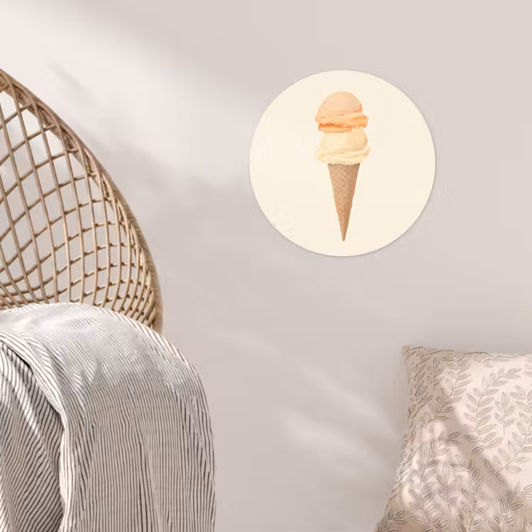 Minimalistisch - Schepijs - Hoorntje - Beige Wandcirkel behangsticker klein -sfeer4