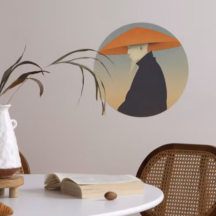Minimalistisch - Silhouet - Oranje Wandcirkel behangsticker klein -sfeer3