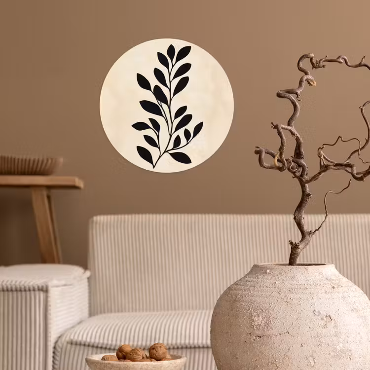 Minimalistisch - Tak - Bladeren - Zwart Wandcirkel behangsticker klein -sfeer1